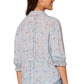 Elbow Sleeve Pintuck Picot Button Front Placement Print Woven Shirt