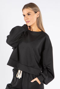 Ruched Sleeve Cropped Sweatshirt