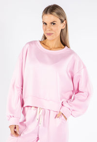 Ruched Sleeve Cropped Sweatshirt