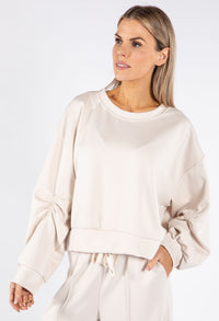 Ruched Sleeve Cropped Sweatshirt