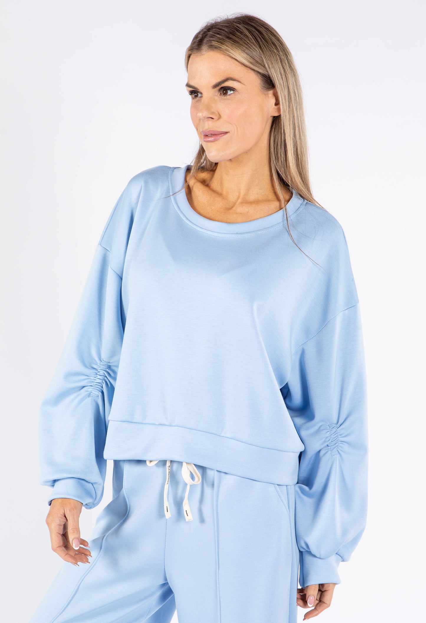 Ruched Sleeve Cropped Sweatshirt