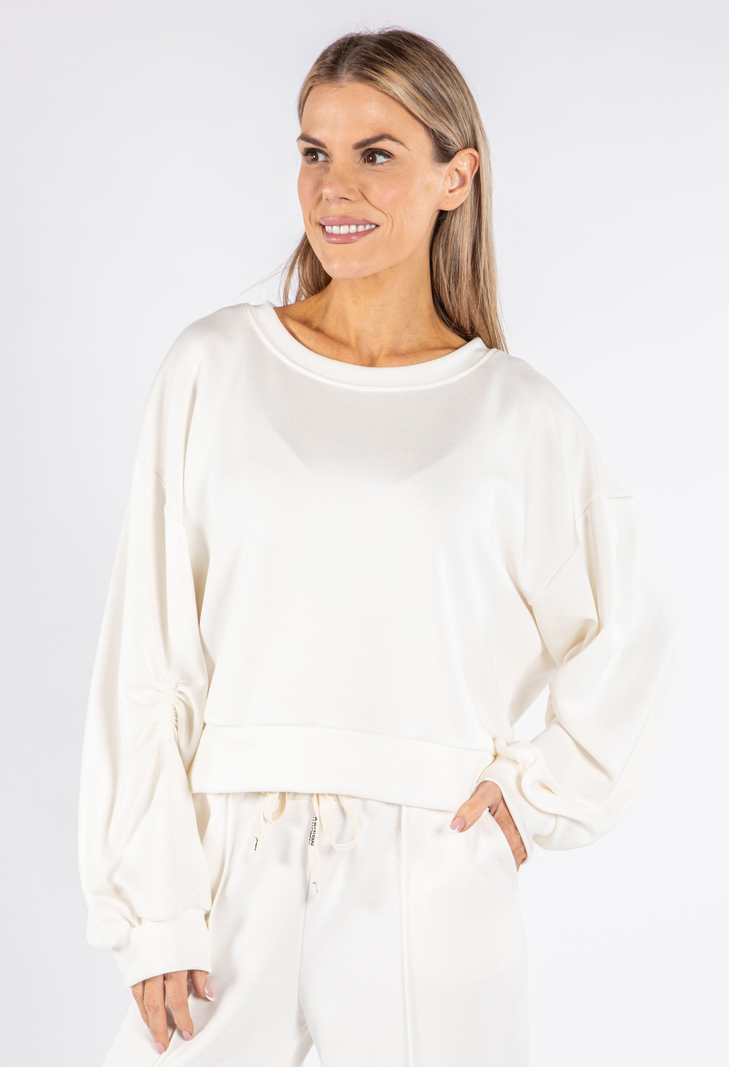 Ruched Sleeve Cropped Sweatshirt