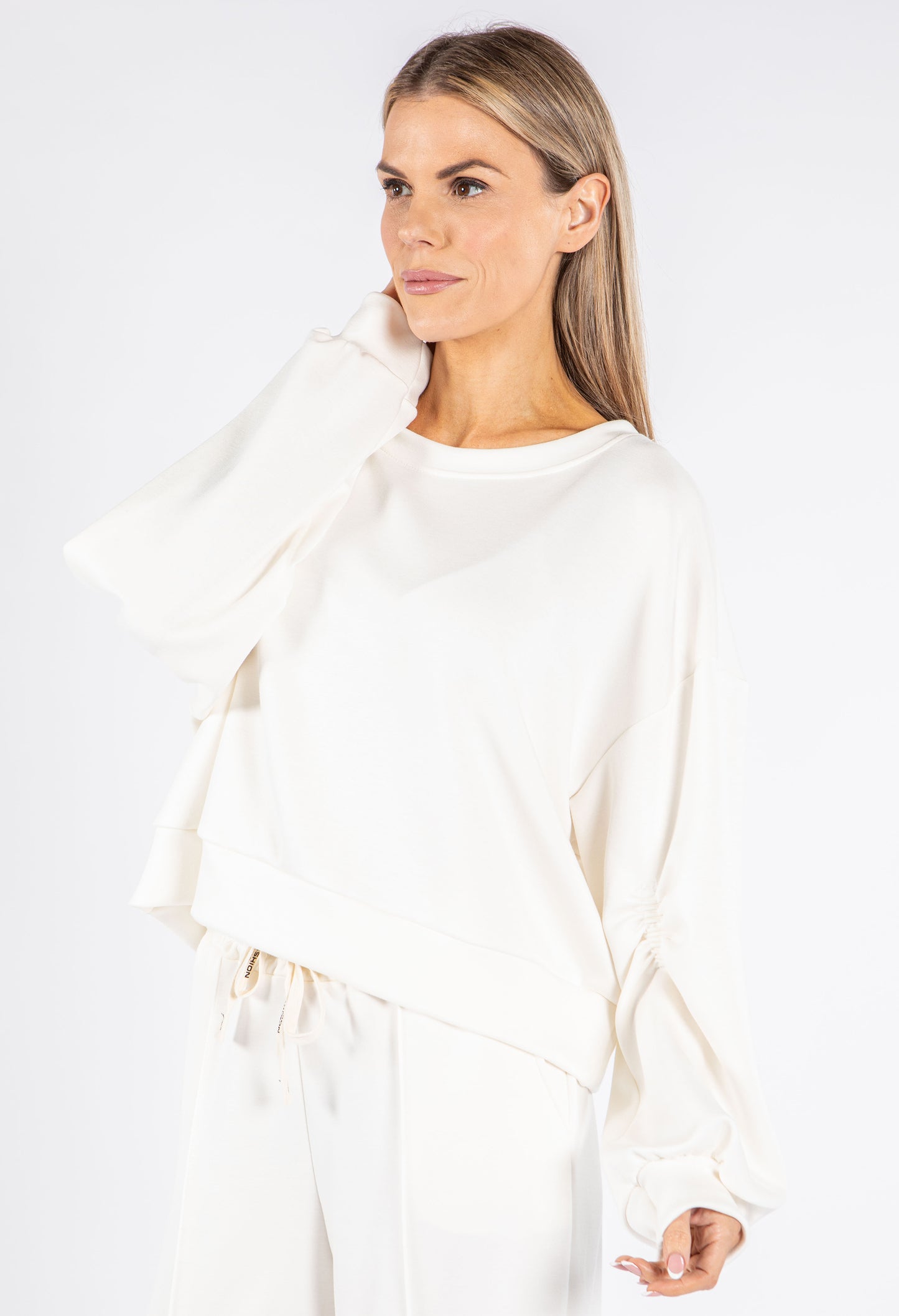 Ruched Sleeve Cropped Sweatshirt