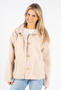 Gold Button Detail Boucle Jacket with Pockets