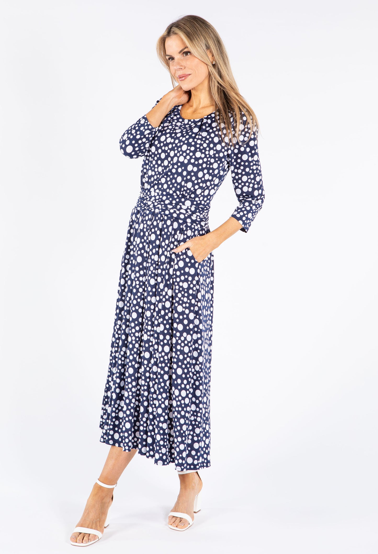 Long Sleeve Polka Dot Midi Dress