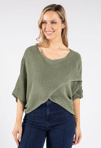 Knit Front Crossover Pullover