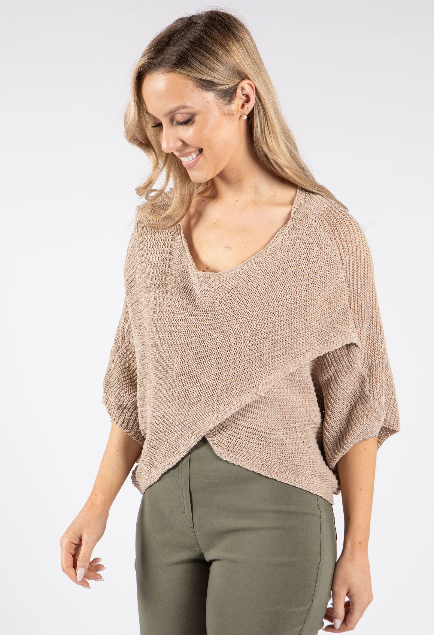 Knit Front Crossover Pullover