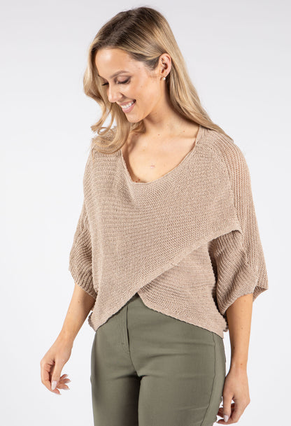 Knit Front Crossover Pullover