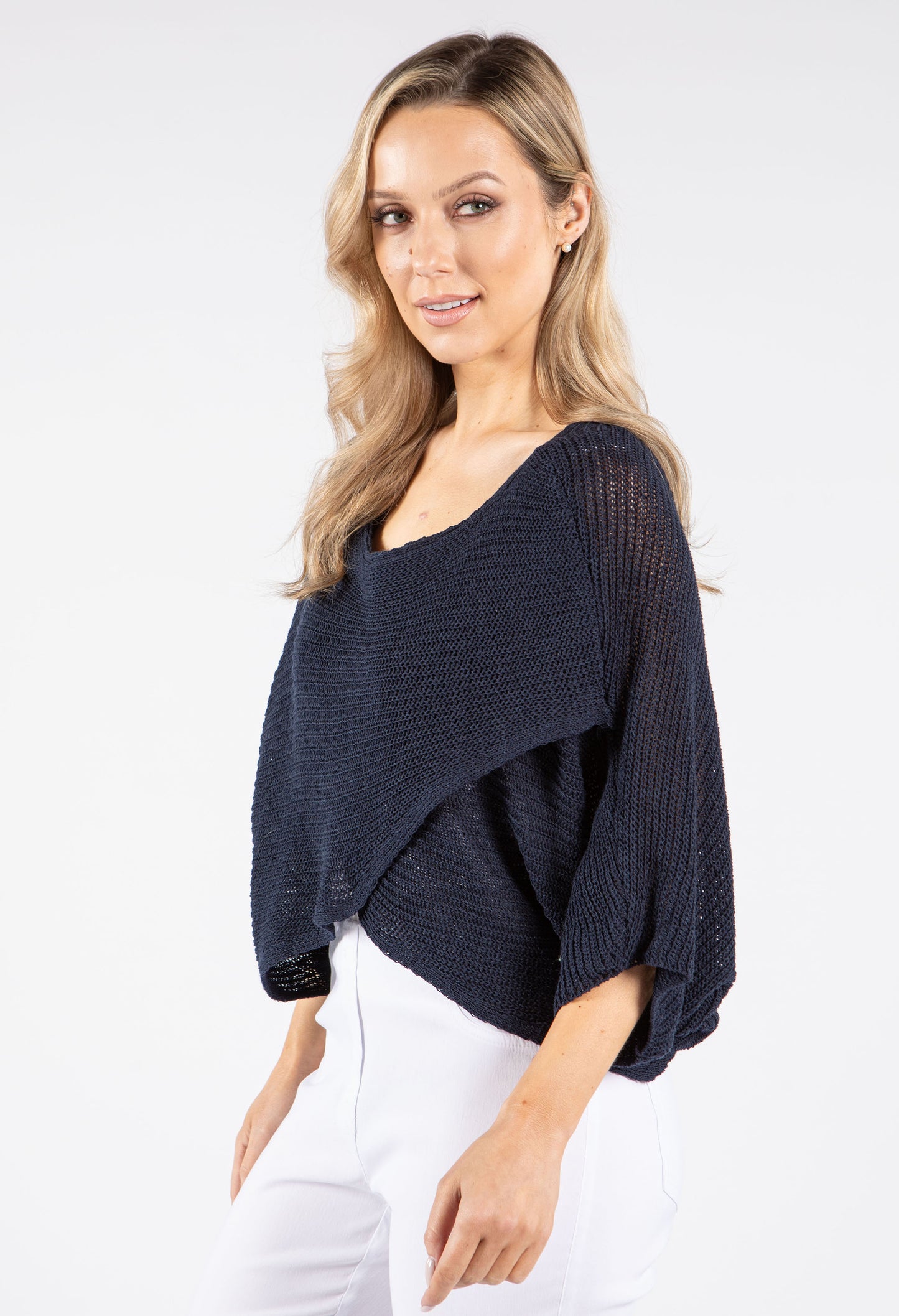 Knit Front Crossover Pullover