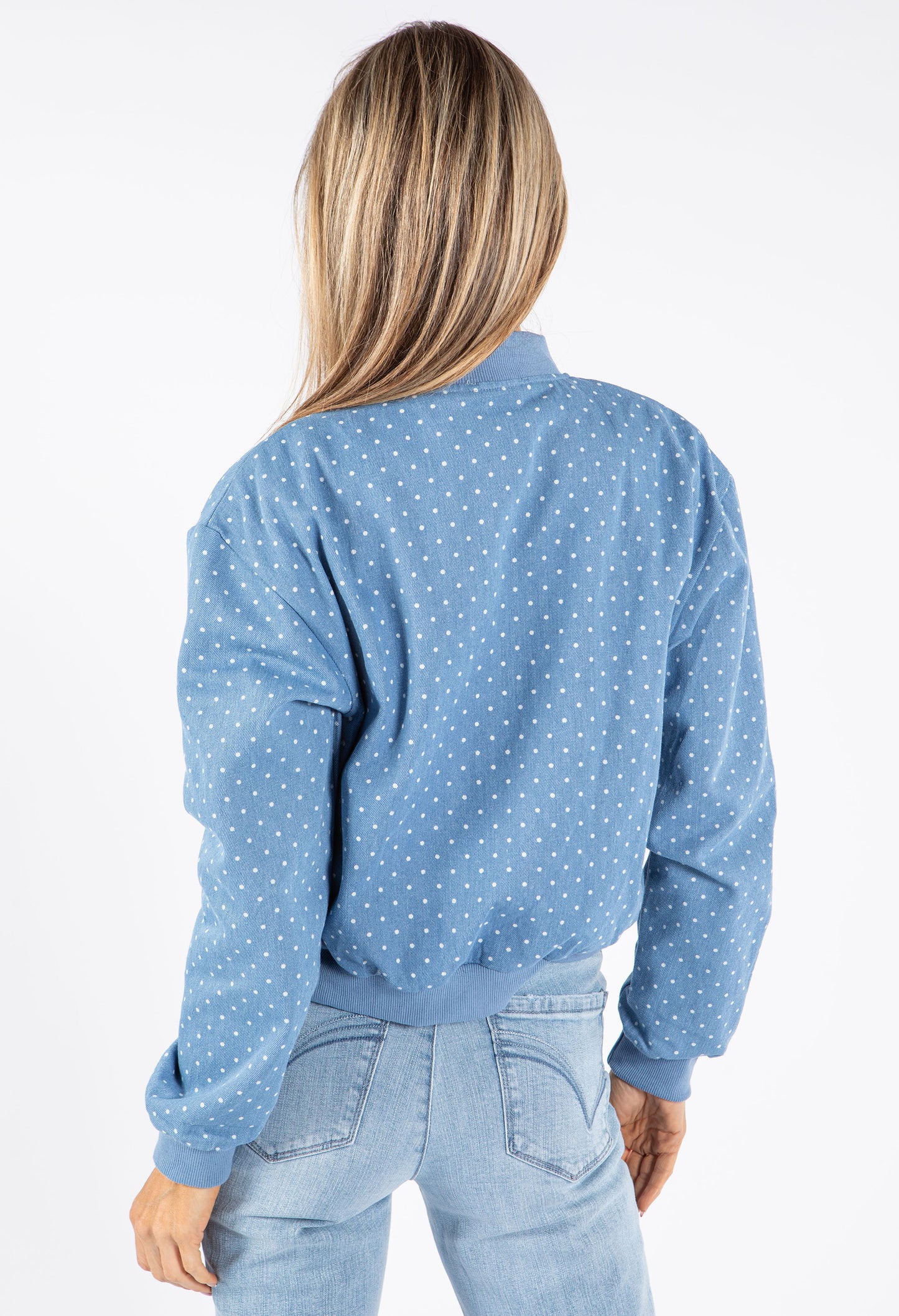 Gold Button Polka Dot Short Denim Jacket