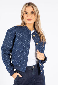 Gold Button Polka Dot Short Denim Jacket