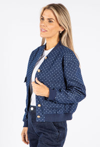 Gold Button Polka Dot Short Denim Jacket