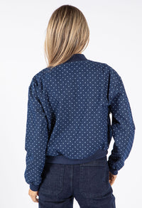 Gold Button Polka Dot Short Denim Jacket