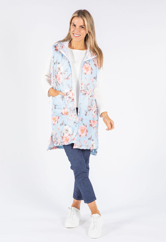 Longline Floral Print Gilet