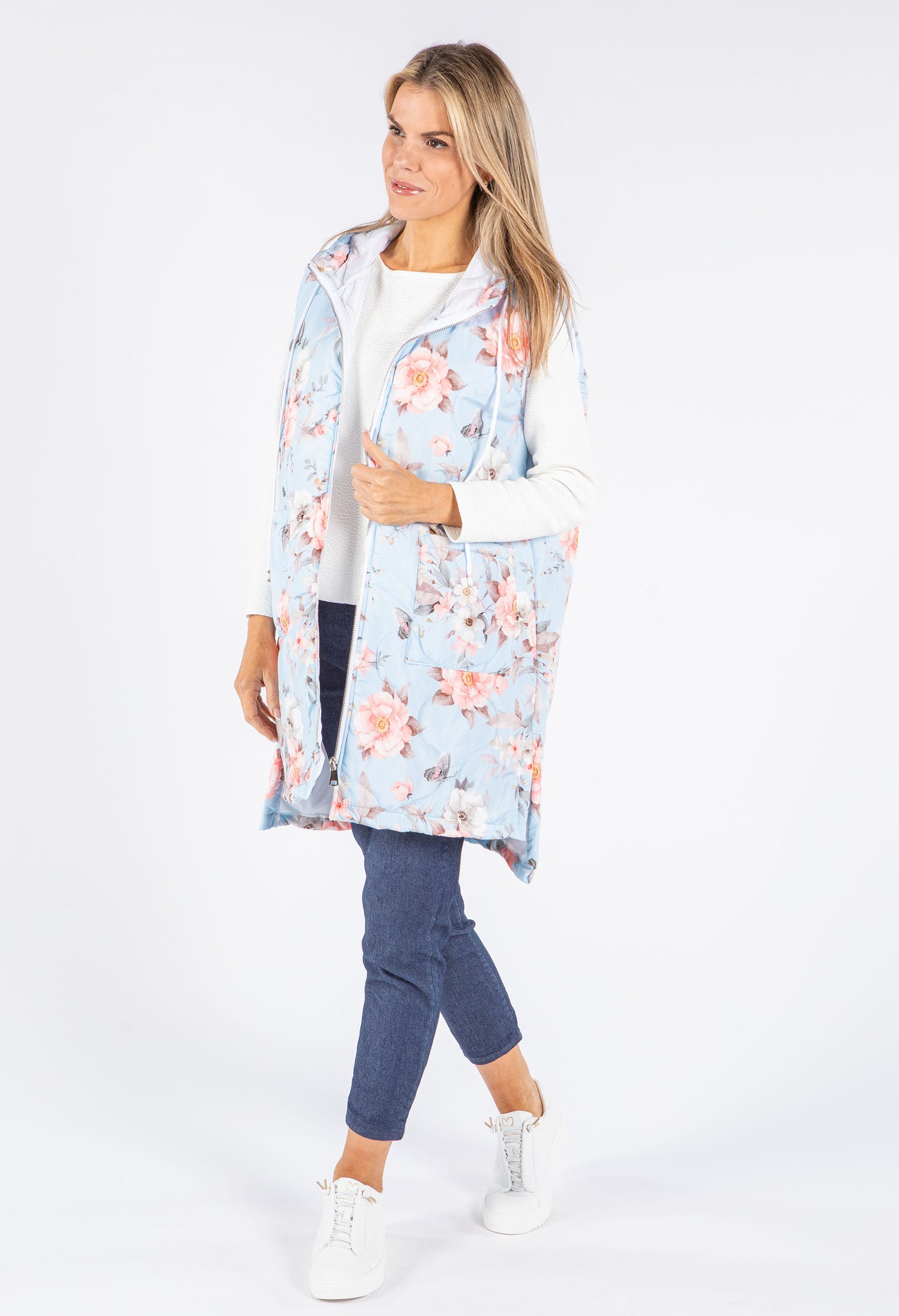 Longline Floral Print Gilet