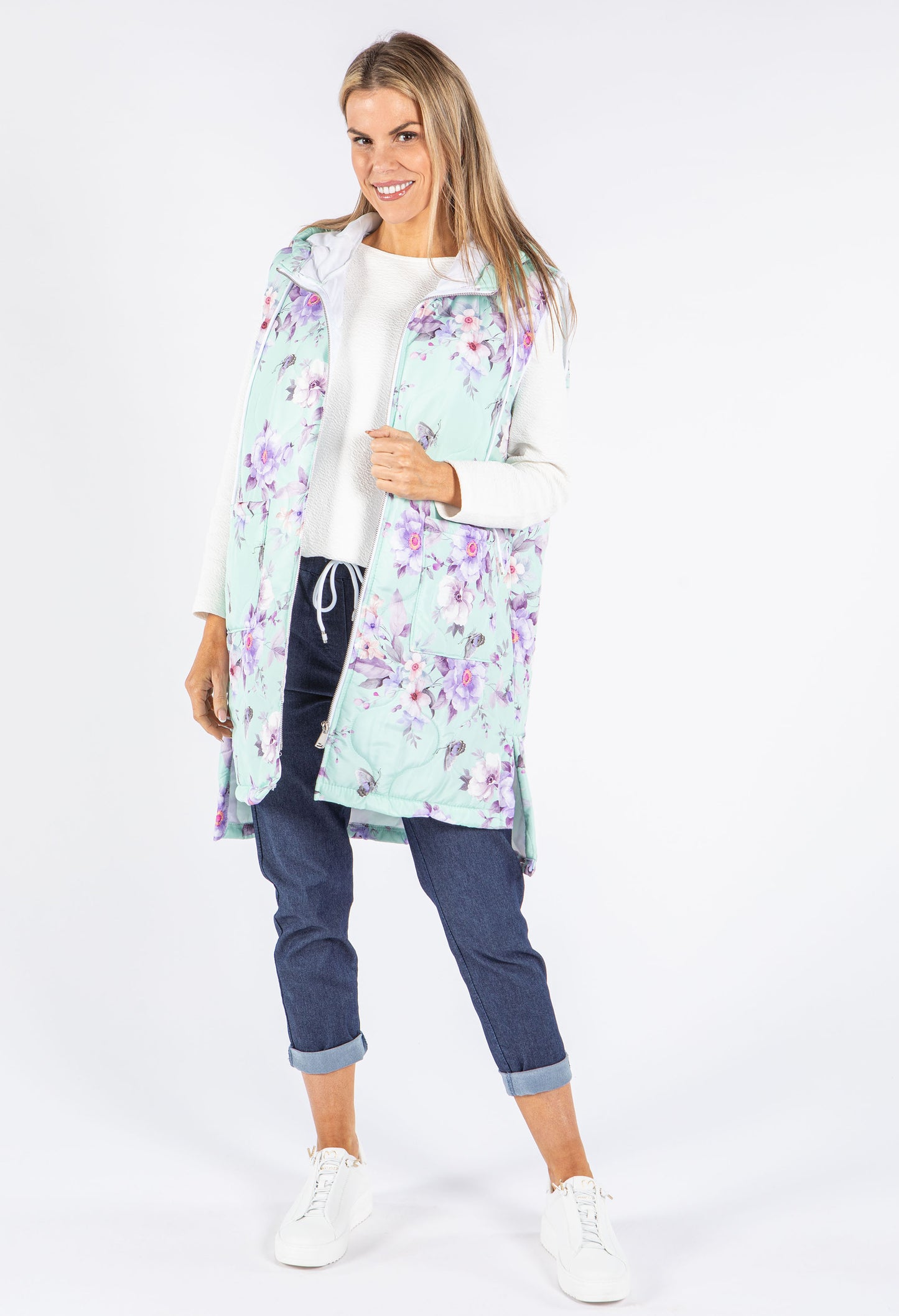 Longline Floral Print Gilet