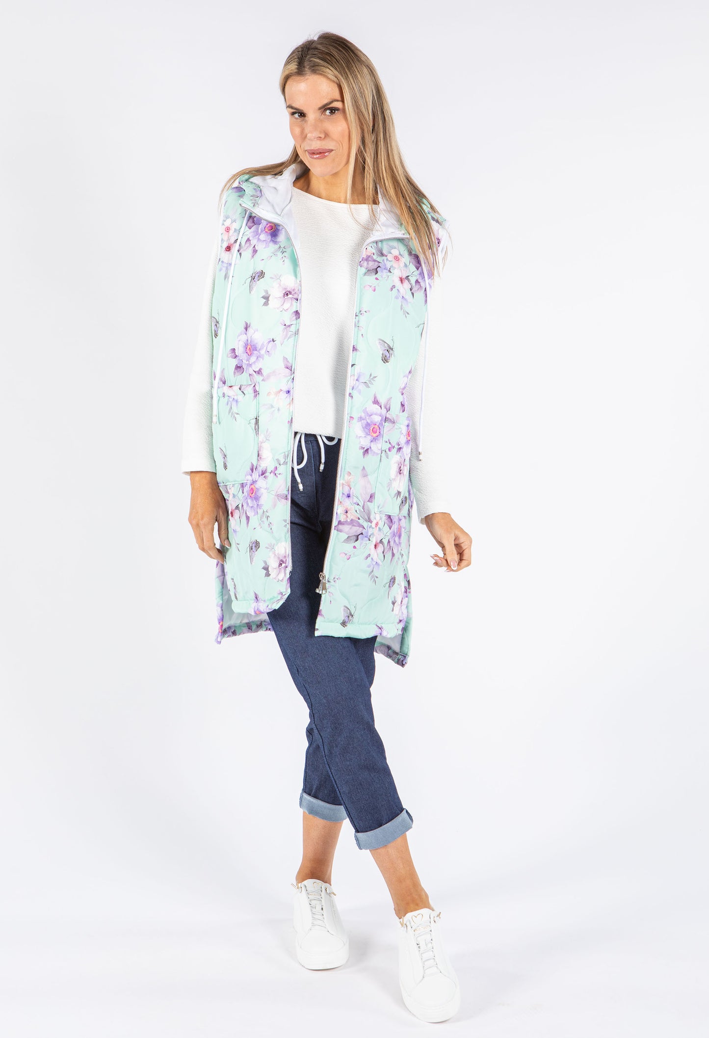 Longline Floral Print Gilet