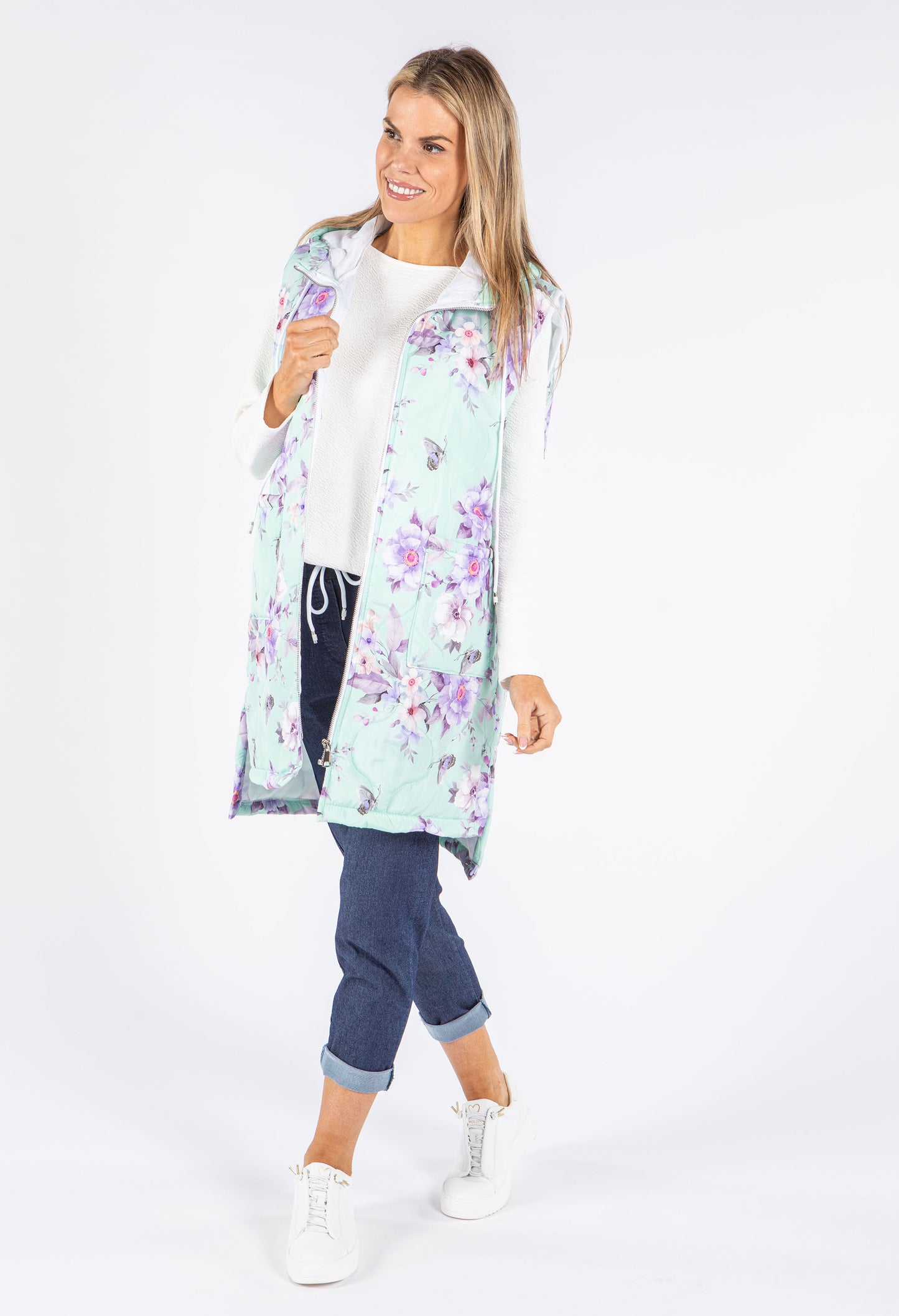 Longline Floral Print Gilet