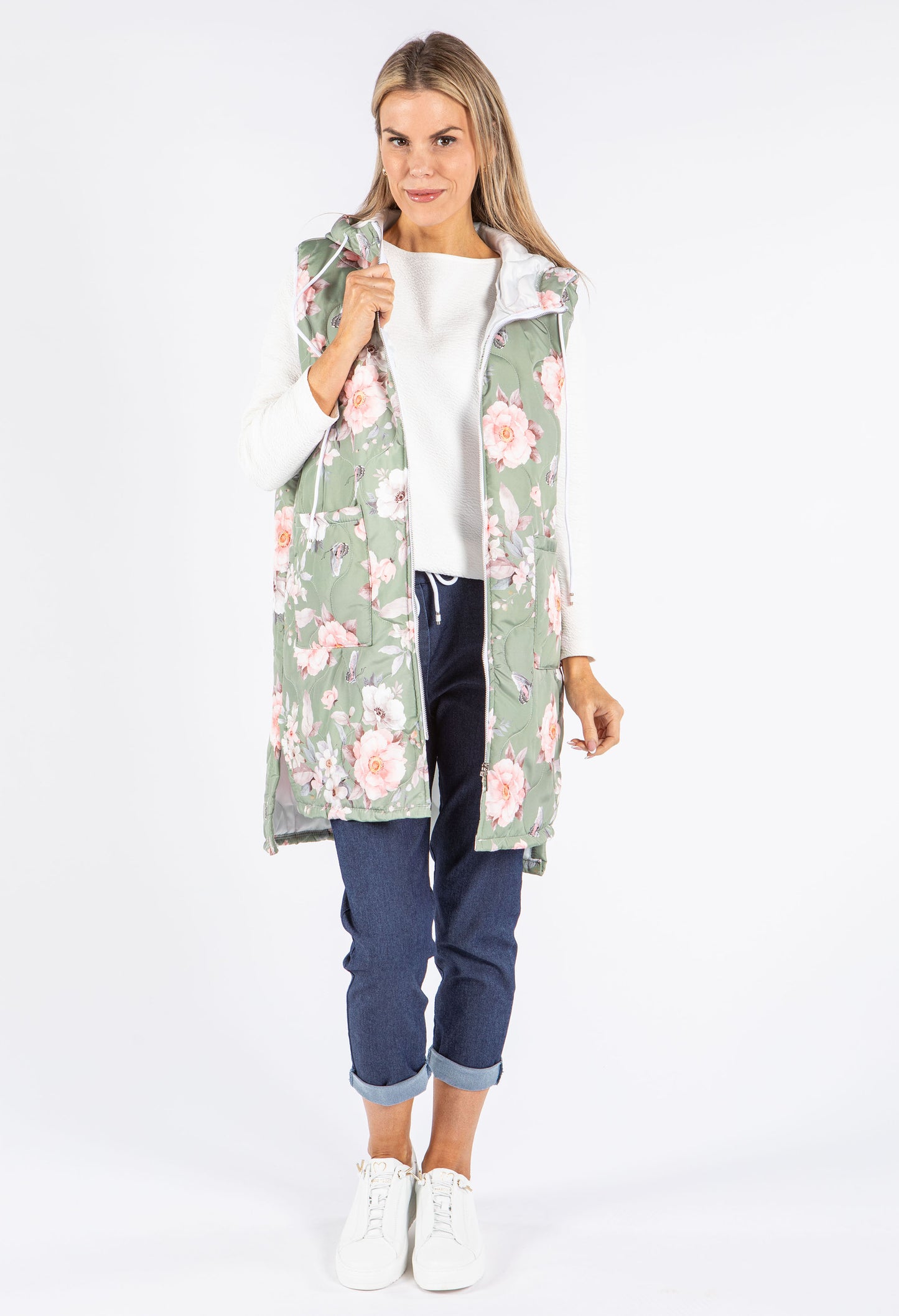 Longline Floral Print Gilet