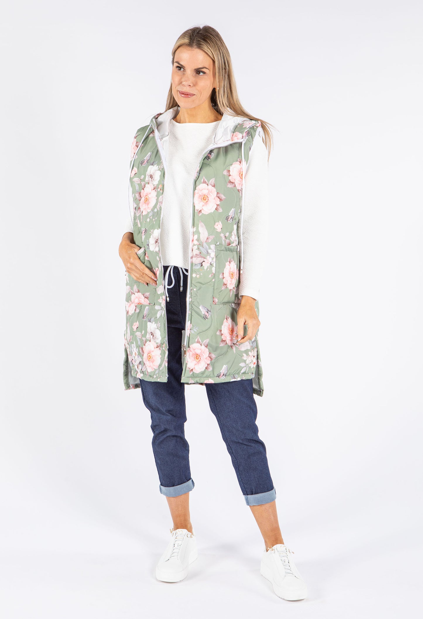 Longline Floral Print Gilet