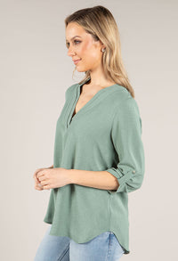 V-Neck Rolled Sleeve Blouse