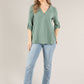 V-Neck Rolled Sleeve Blouse