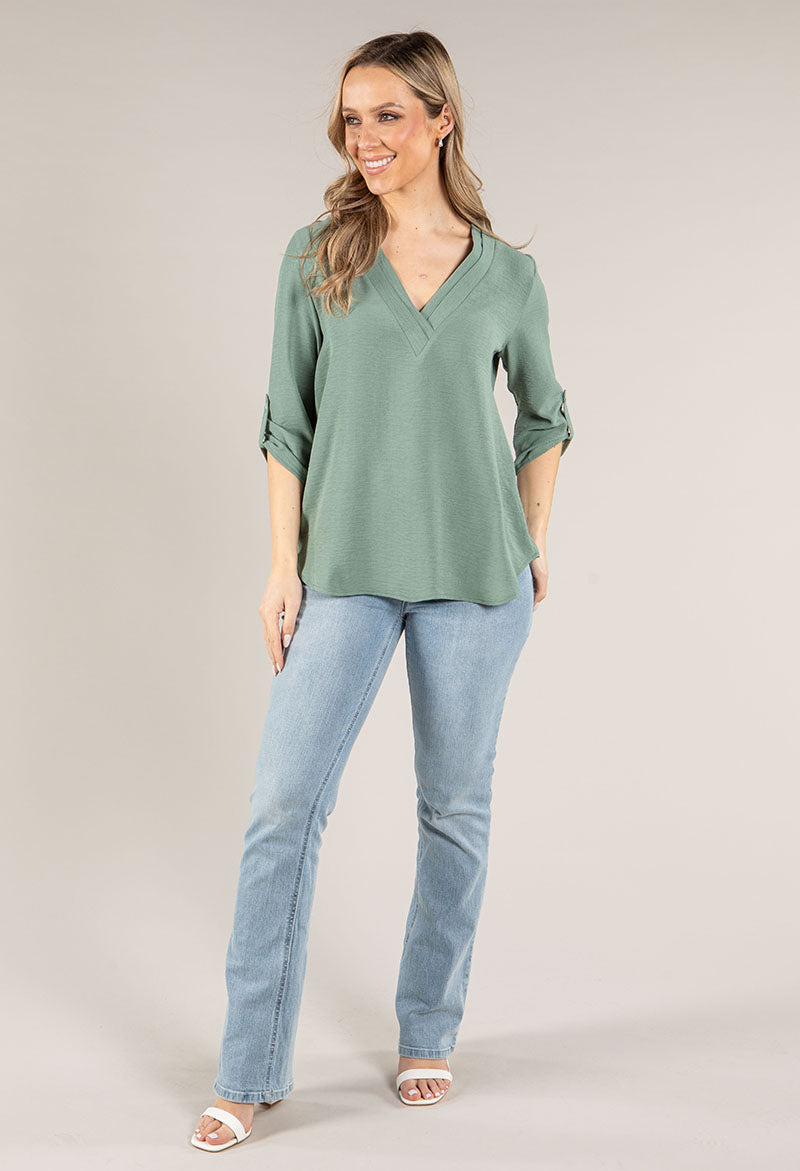 V-Neck Rolled Sleeve Blouse