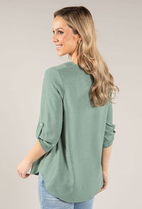 V-Neck Rolled Sleeve Blouse