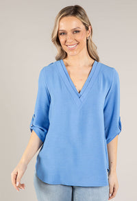 V-Neck Rolled Sleeve Blouse