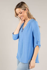 V-Neck Rolled Sleeve Blouse