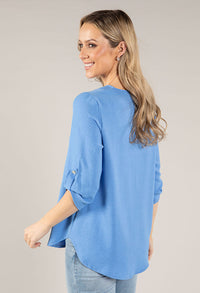 V-Neck Rolled Sleeve Blouse