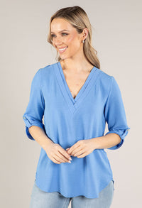 V-Neck Rolled Sleeve Blouse