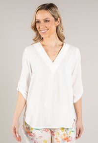 V-Neck Rolled Sleeve Blouse