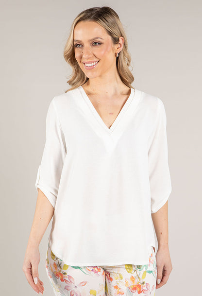 V-Neck Rolled Sleeve Blouse