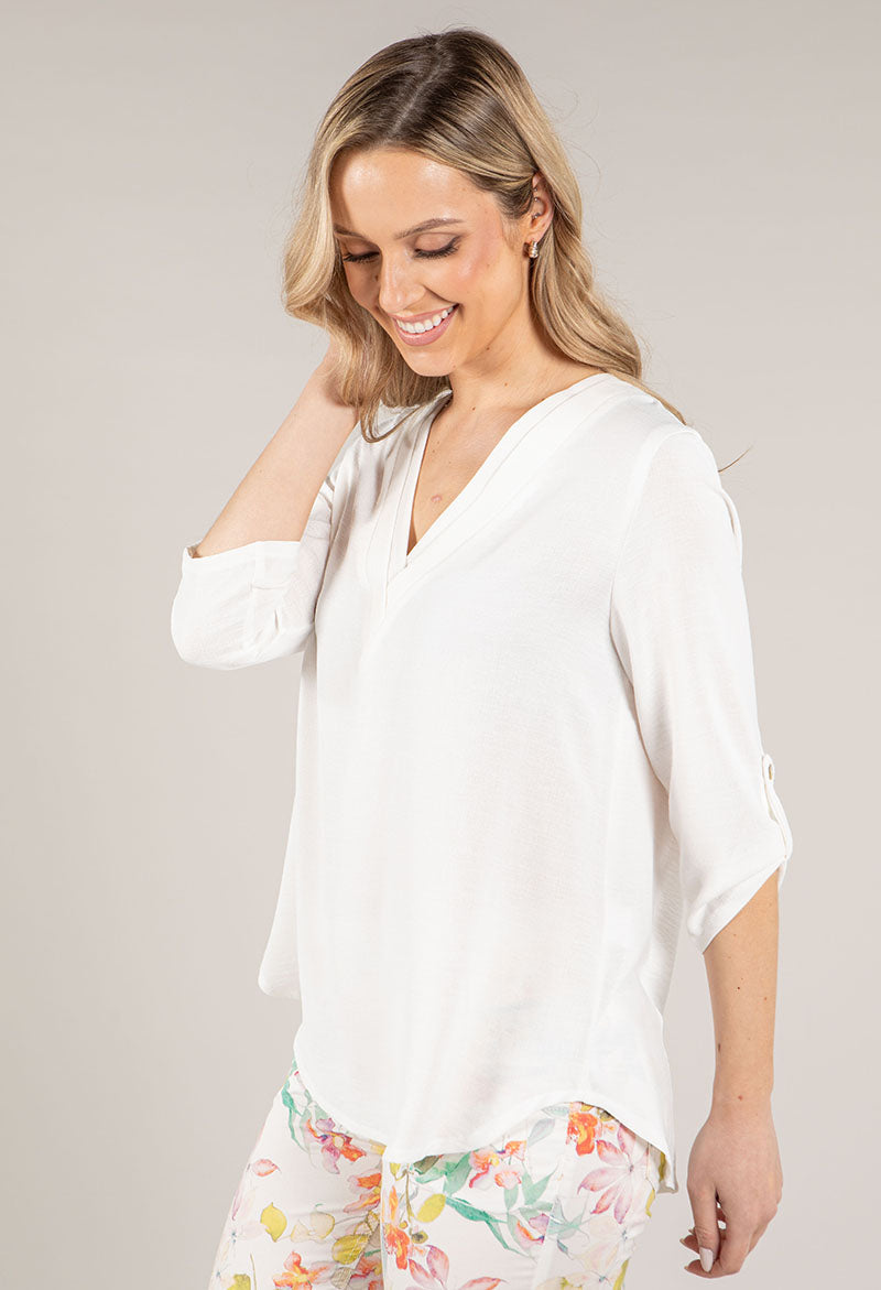 V-Neck Rolled Sleeve Blouse