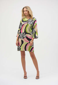 Satin Retro Print Straight Dress