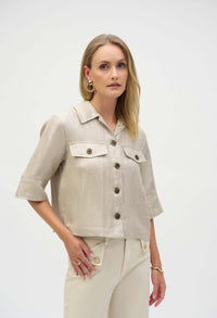 Foiled Linen Blend Short Sleeve Boxy Jacket