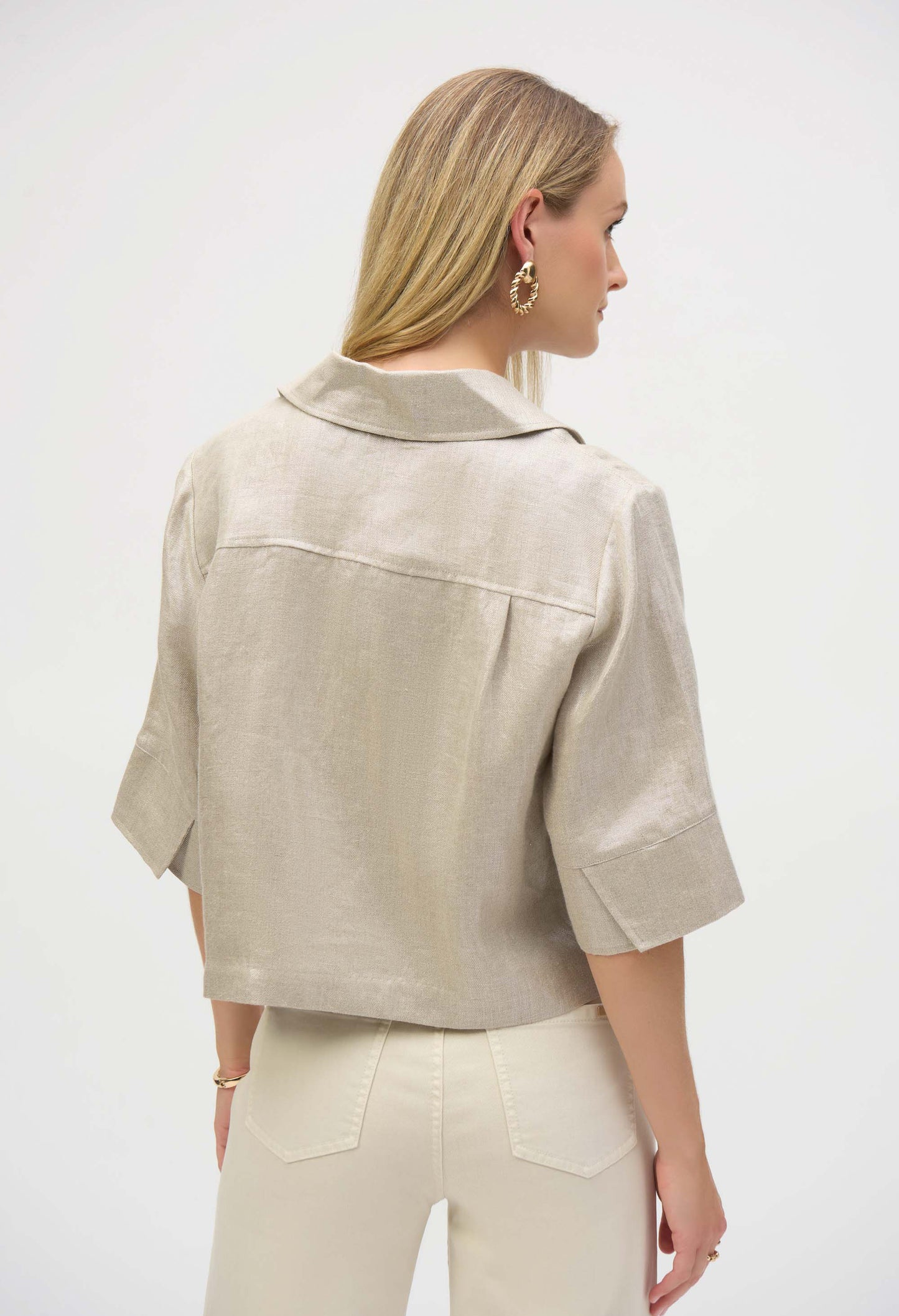 Foiled Linen Blend Short Sleeve Boxy Jacket