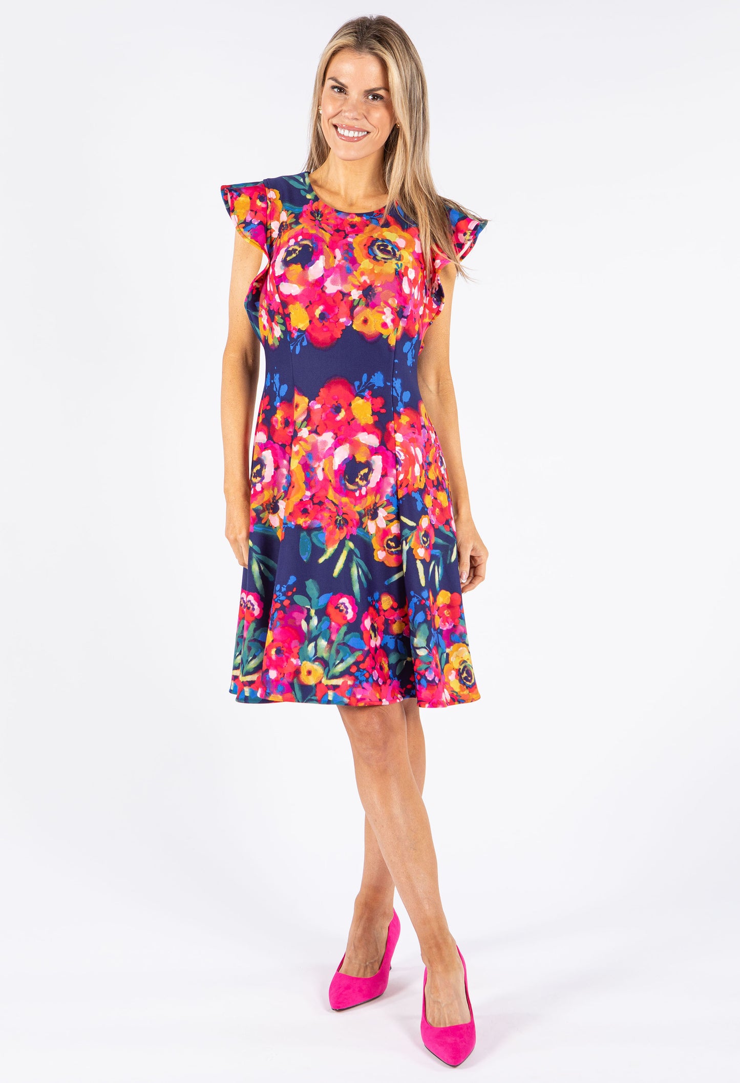 Frill Sleeve Floral Midi Dress