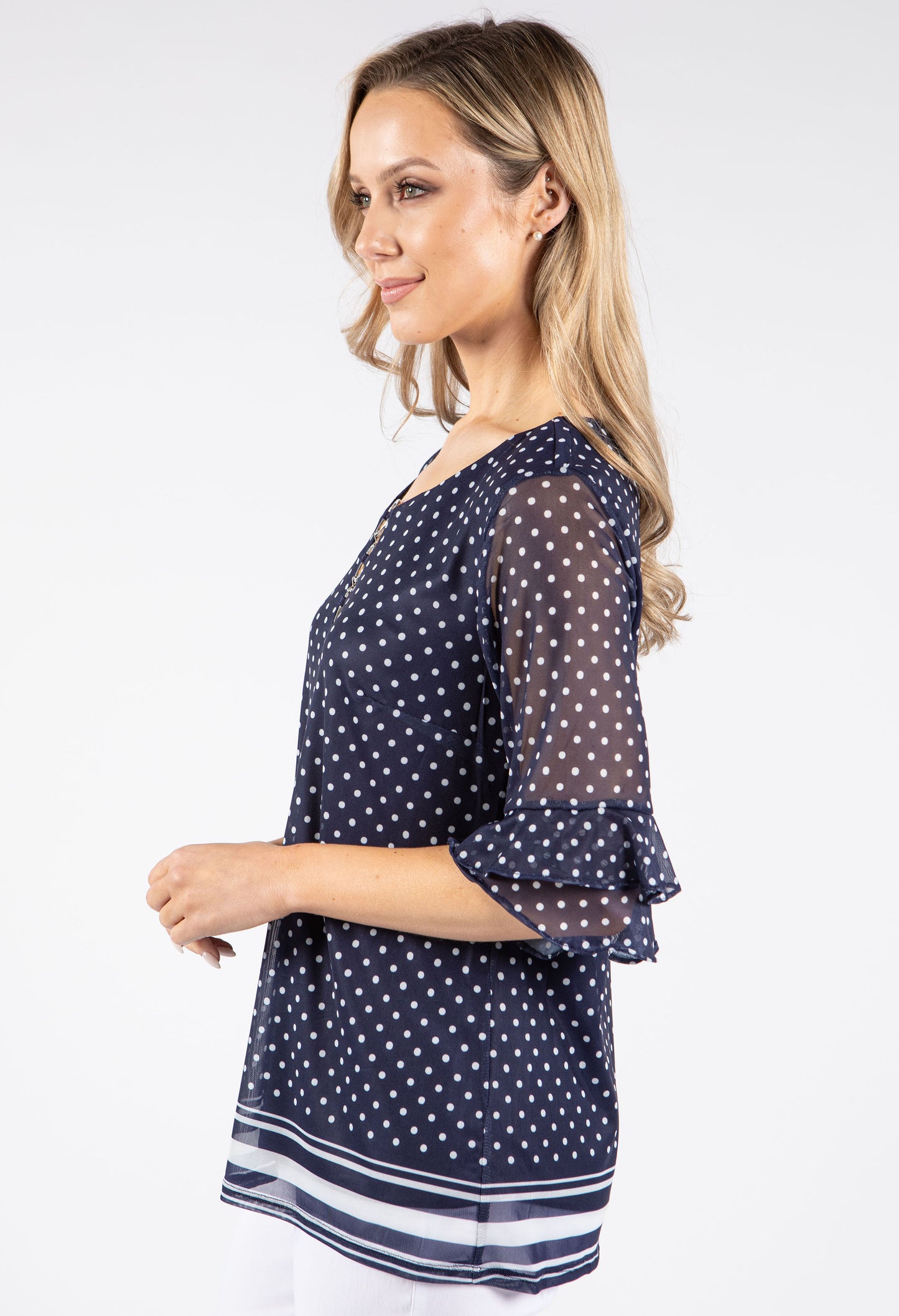 Polka Dot Print Ring Detail Top