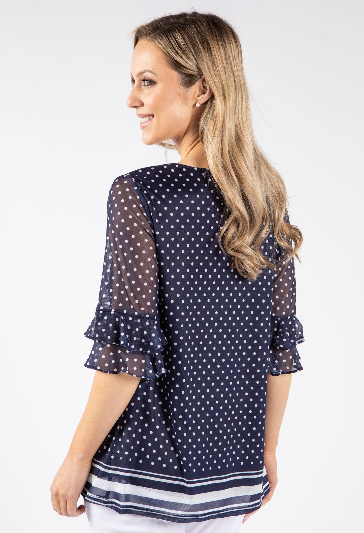 Polka Dot Print Ring Detail Top