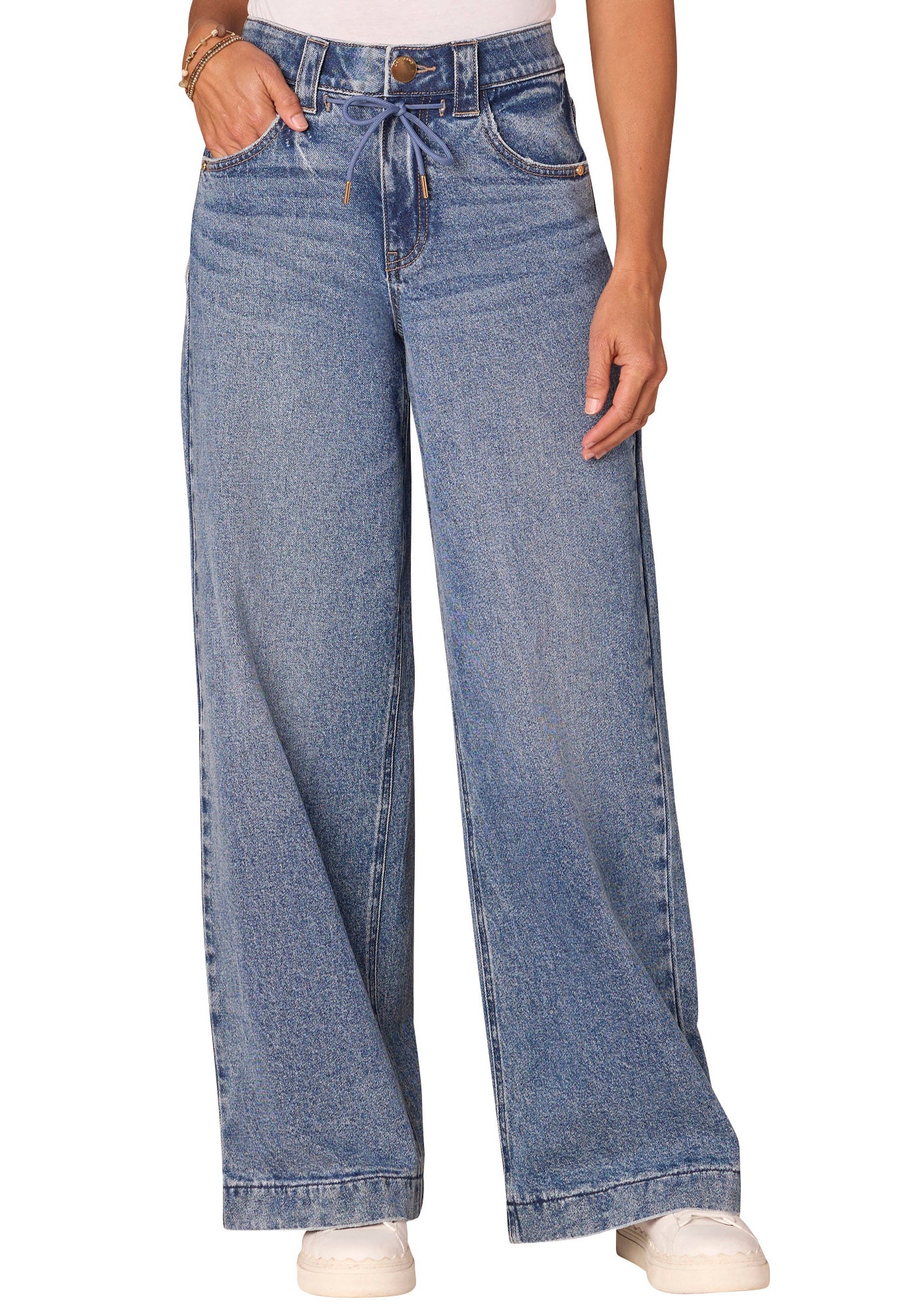 "Ab"solution Skyrise Drawstring Waistband Wide Leg Jeans