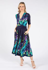 Paisley Print Midi Wrap Dress