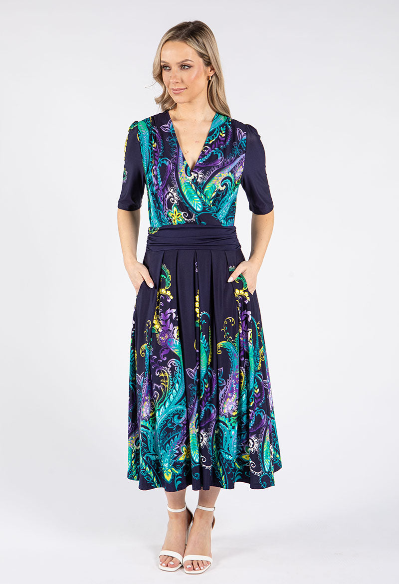 Paisley Print Midi Wrap Dress