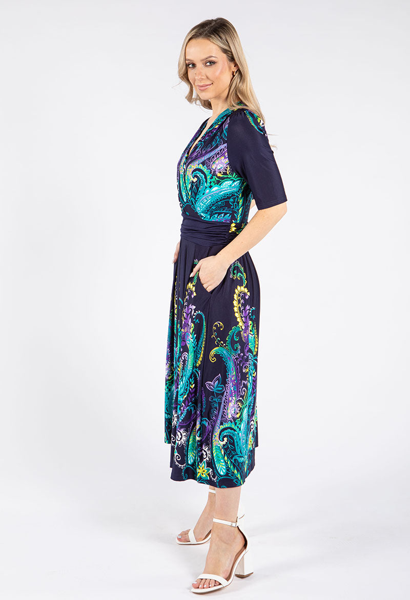 Paisley Print Midi Wrap Dress