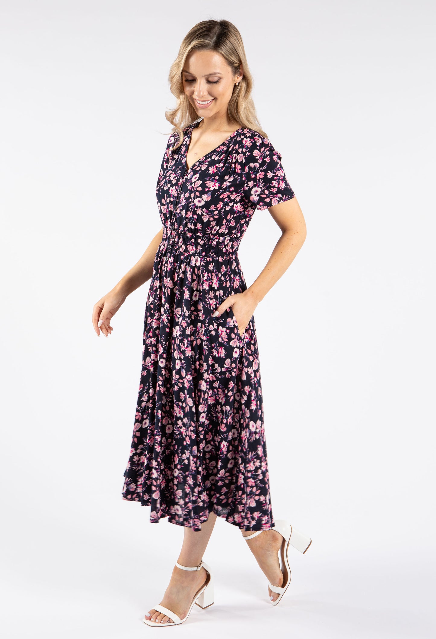 Floral Buttoned Midi Dress