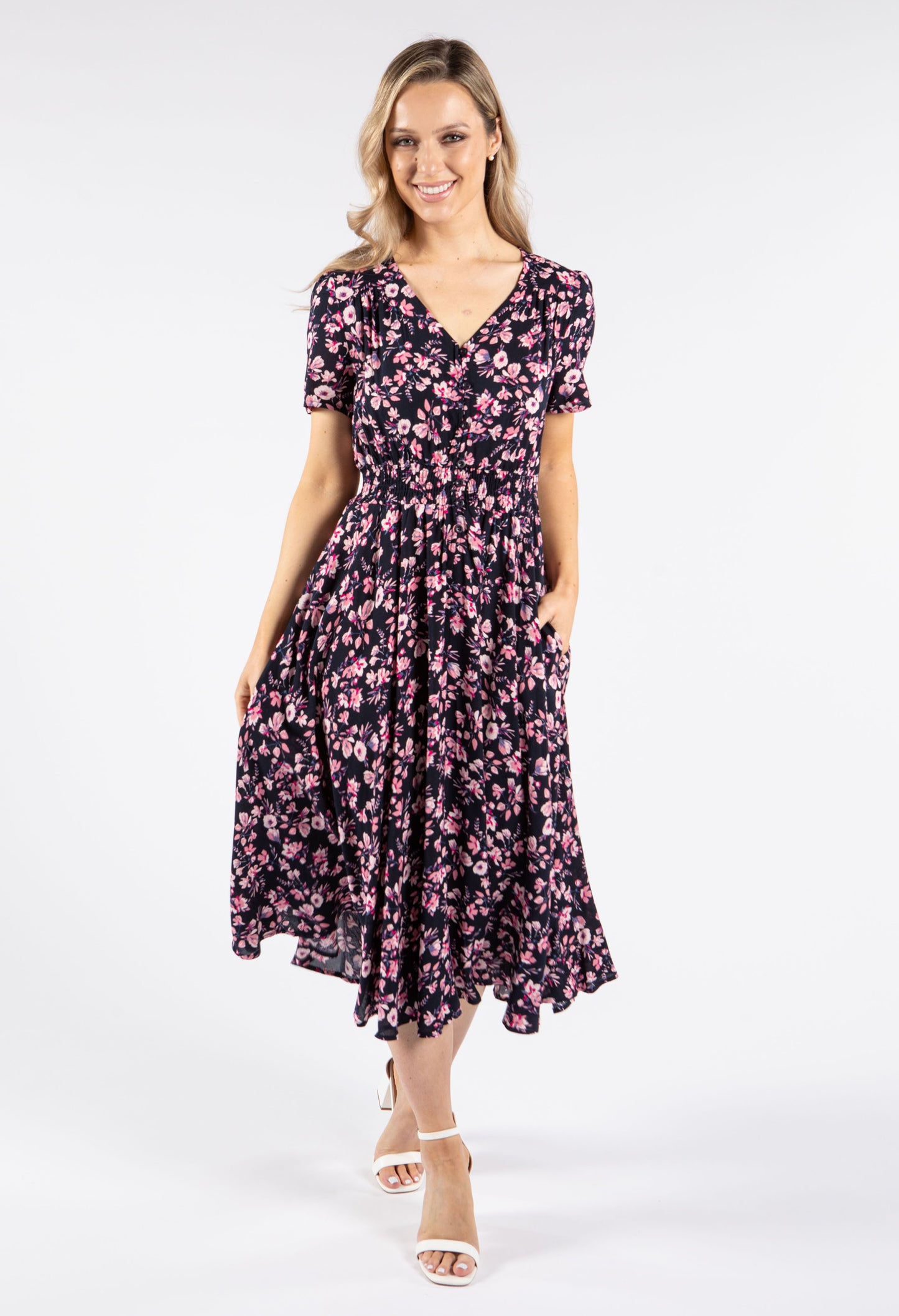 Floral Buttoned Midi Dress