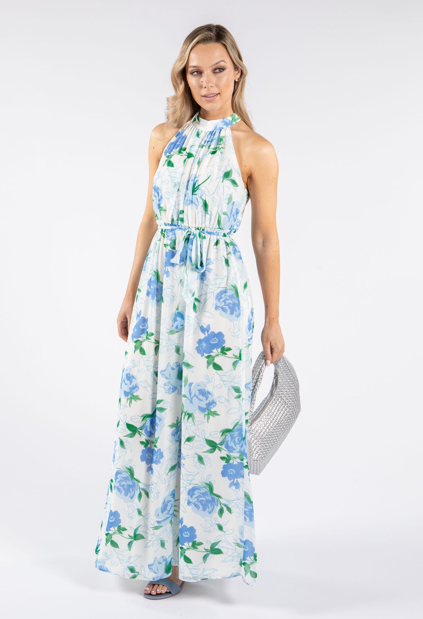 High Neck Floral Midi Dress