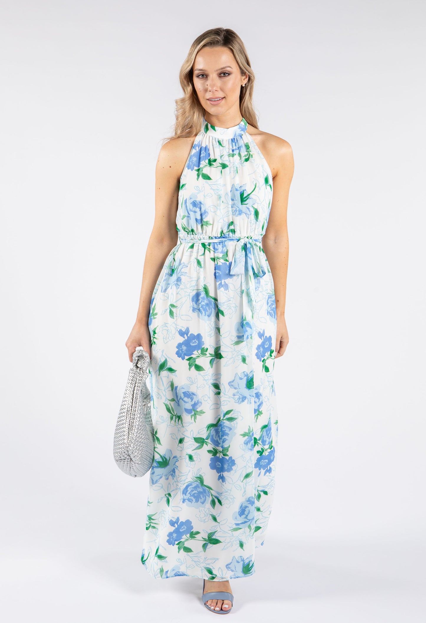 High Neck Floral Midi Dress