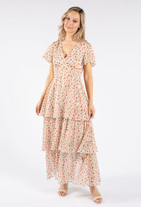 Tiered Floral Midi Tea Dress